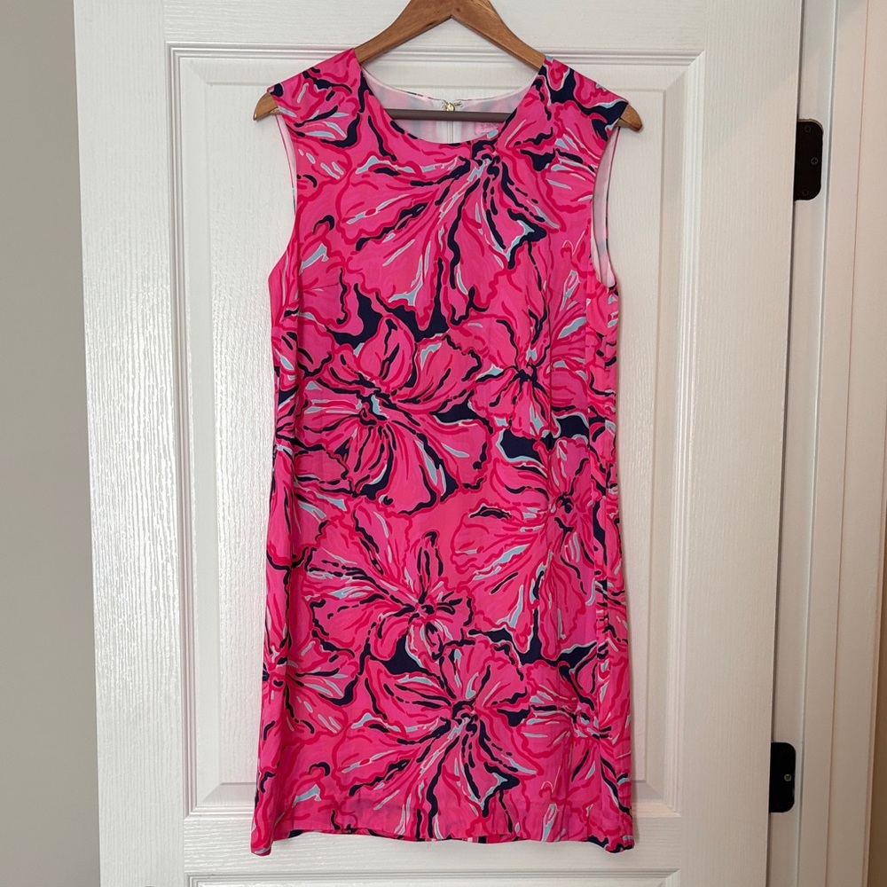Lilly Pulitzer Hot Pink and Navy Abstract Floral Dress